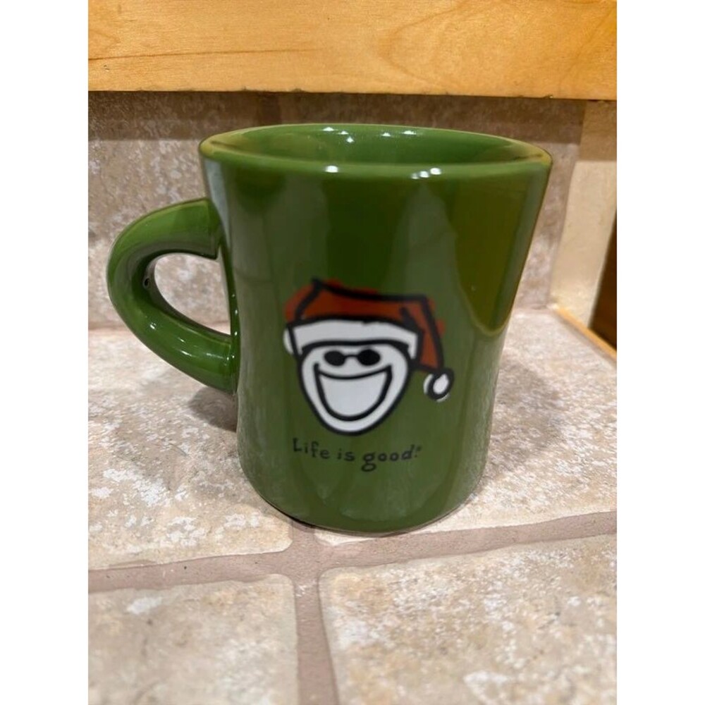 Life is good heavy green coffee mug Santa